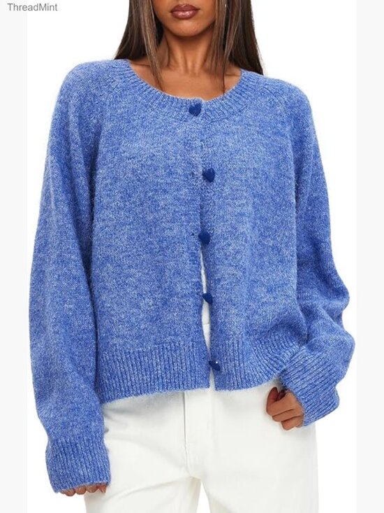 Sweaters - Womens Cardigan Sweaters Button Down Long Sleeve Crew Neck Knit Y2k